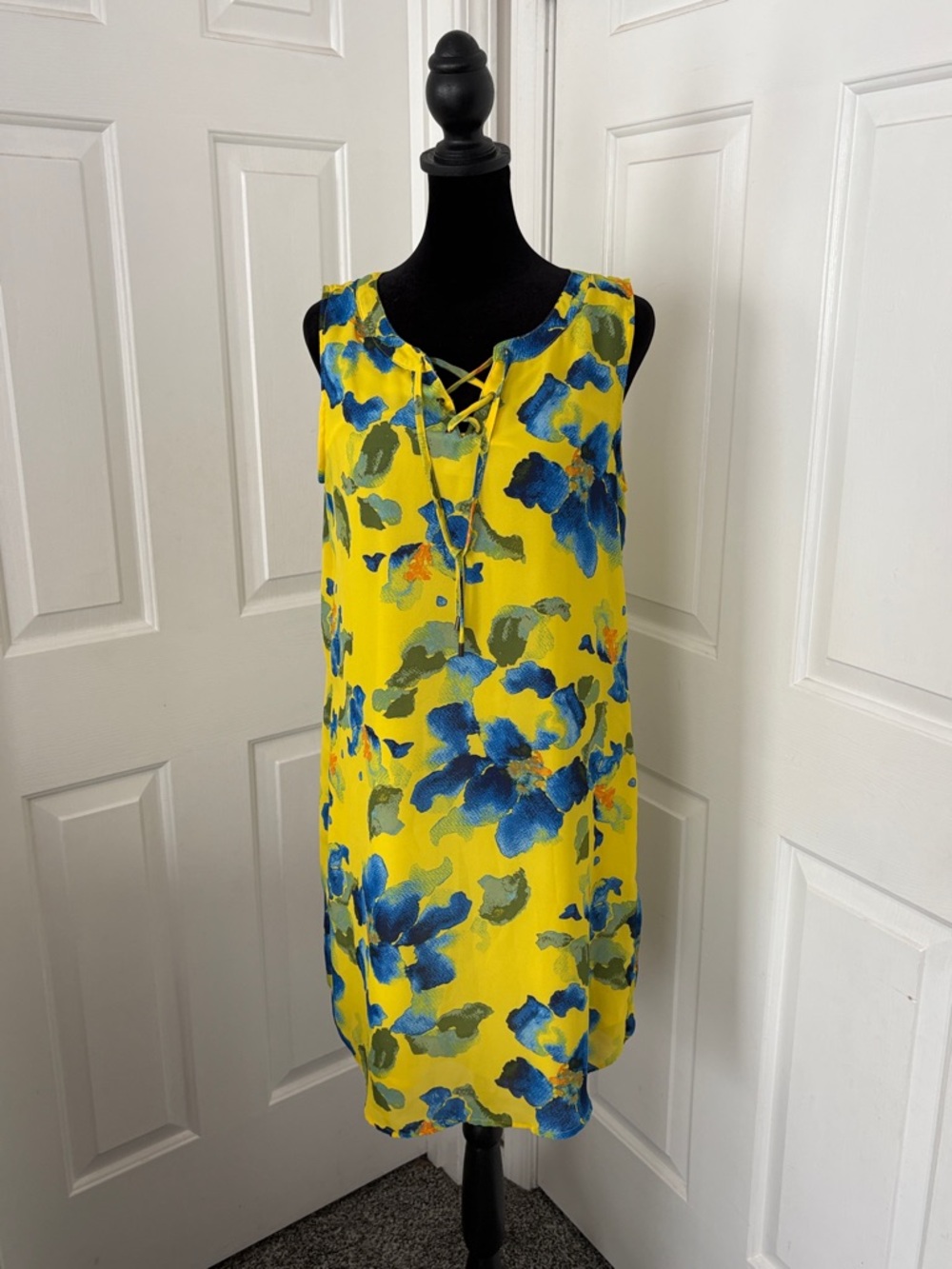 C Yellow and Blue Watercolor Lace-Up Shift